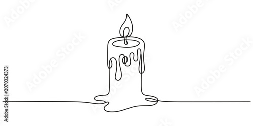 Photos Single continuous line drawing of a burning candle with wax dripping