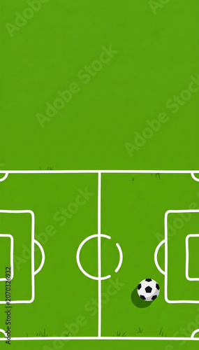 Minimalist Soccer Field Illustration with Ball and Large Copy Space Top View