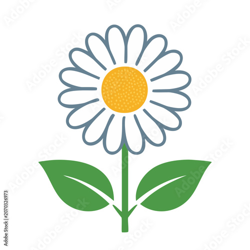 Flat design daisy flower icon with leaves