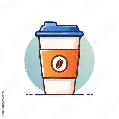 Flat illustration of a takeaway coffee cup with sleeve and lid