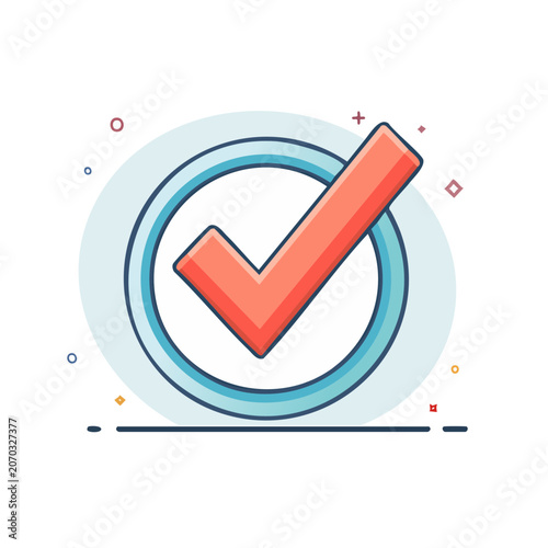 Red checkmark icon in blue circle