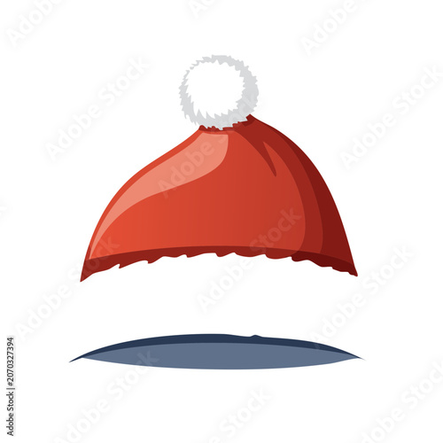 Red Santa hat with white pom pom vector illustration