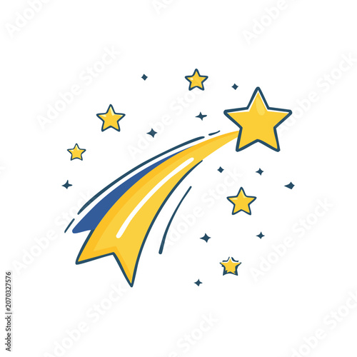 Yellow shooting star with trail and sparkles
