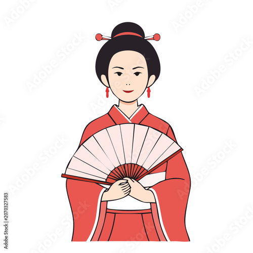 Woman in traditional kimono holding a fan