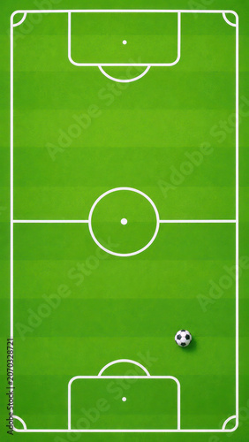 Top View Football Pitch Illustration with Striped Grass and Soccer Ball