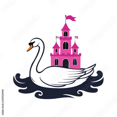 Swan with Pink Castle on Back Vector Illustration