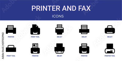 Foto Set of 10 outline web Printer and Fax icons such as printer tool, printer, inkje