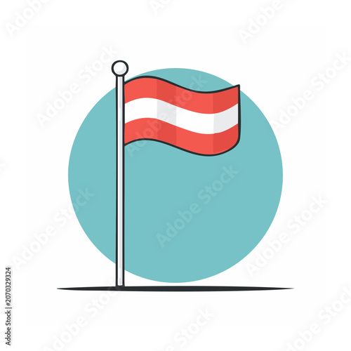 Austrian flag waving on a pole with a teal circle background