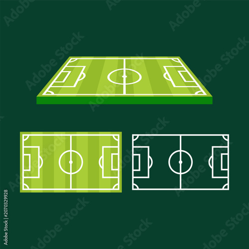 Soccer Field Top View Illustration Set with Football Pitch Layout