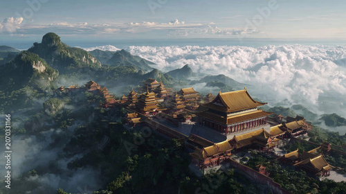 chinese fortress castle in the chinese mountains