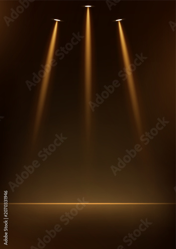 Empty black and gold colors studio room background Space for selling products, backdrop, wallpaper, background, text. Empty Room Studio with table. Vector illustration.