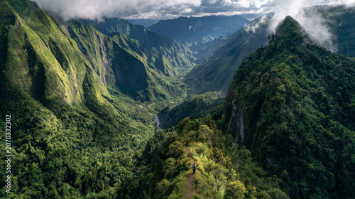 aerial view of lush jungles and mountains
