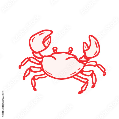 Hand Drawn Crab Clipart | Marine Red Outline Crab Illustration, Coastal Line Art Sea Creature