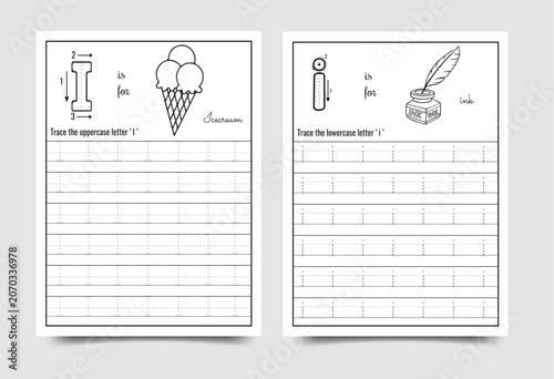 Alphabet letter i handwriting practice worksheet for preschool and kindergarten education with alphabet handwriting practice worksheet