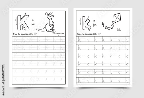 Alphabet letter k handwriting practice worksheet for preschool and kindergarten education with alphabet handwriting practice worksheet