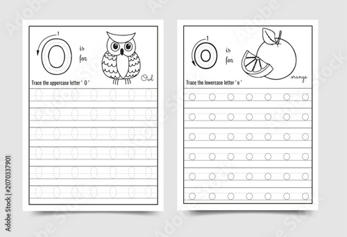 Alphabet letter o handwriting practice worksheet for preschool and kindergarten education with alphabet handwriting practice worksheet