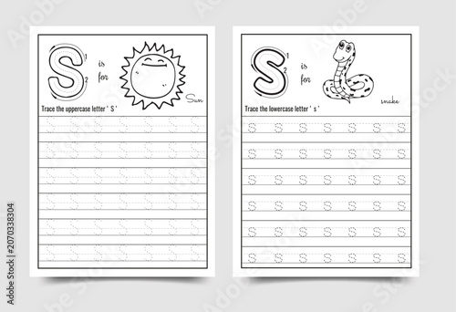 Alphabet letter s handwriting practice worksheet for preschool and kindergarten education with alphabet handwriting practice worksheet