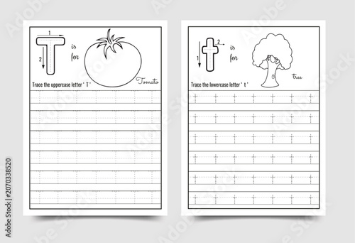 Alphabet letter t handwriting practice worksheet for preschool and kindergarten education with alphabet handwriting practice worksheet