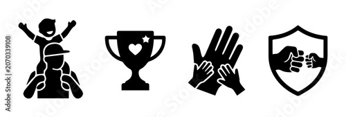 Family Icons, Trophy, Hands, Shield: Fatherhood, Success, Protection, Care