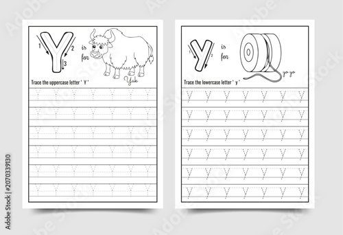 Alphabet letter y handwriting practice worksheet for preschool and kindergarten education with alphabet handwriting practice worksheet