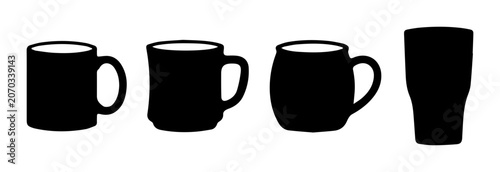 Black Silhouette Drinkware Collection: Mugs and Glass Set, Beverage Containers