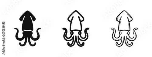 Bild auf Leinwand Squid Icons Set, Marine Life Sea Animal Symbols