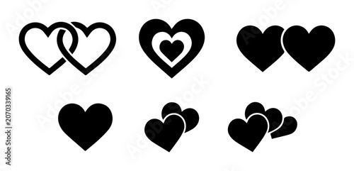 Black Heart Icons Set, Love Symbols Collection, Romantic Graphic Elements, Valentine's Day Design