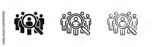 Принти на полотні Group of people with magnifying glass icon in three style variations