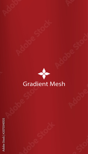 Solid deep red gradient mesh background, with a central, white floral emblem