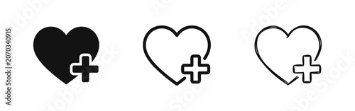 Fotografie Heart with plus sign icon set, love add button collection