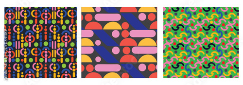 Tableau sur toile set of colorful fabric patterns, modern and playfull