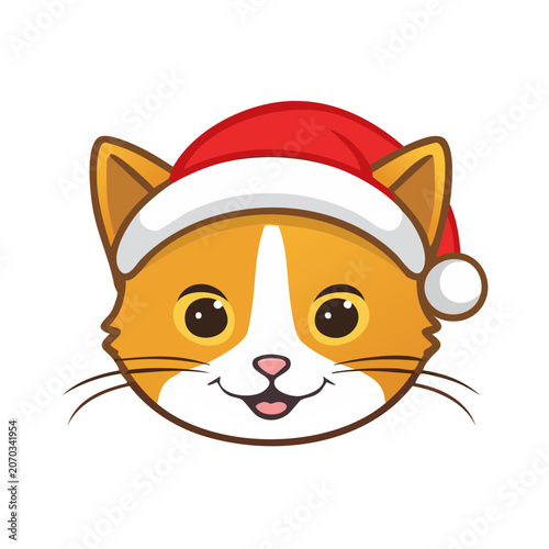 Cute cartoon cat face with Santa hat