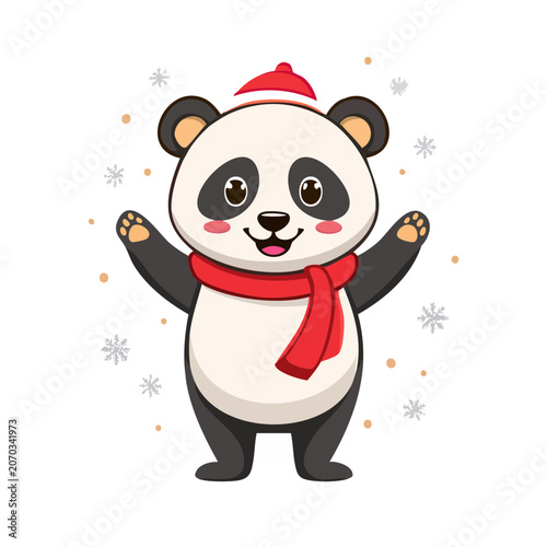 Cute cartoon panda in winter clothes