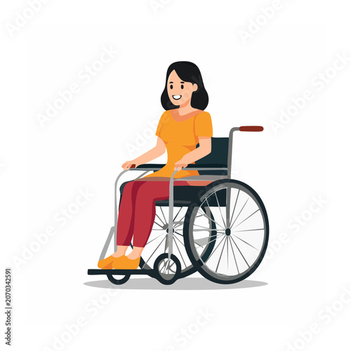 Woman in wheelchair, flat vector illustration