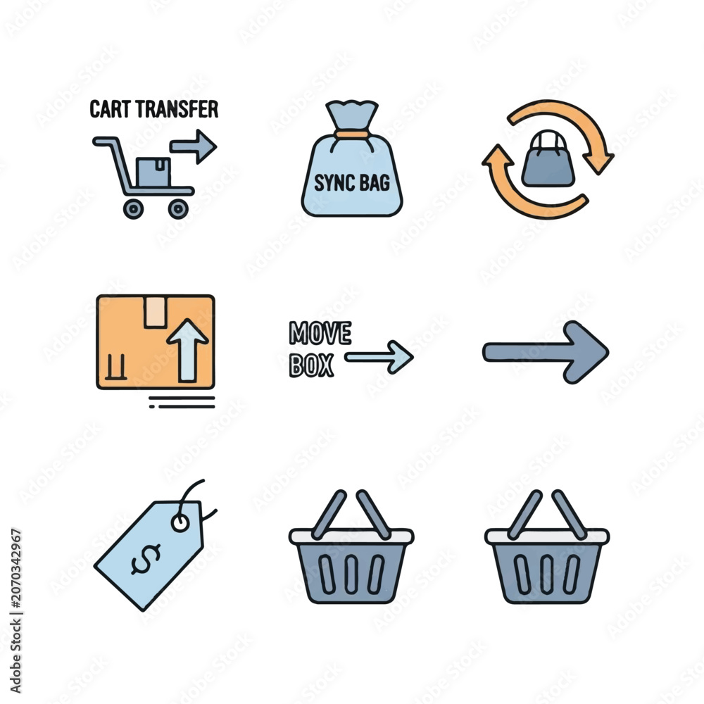 Fototapeta premium Ecommerce shopping cart transfer icons.