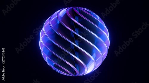 Glass Spiral Sphere Glowing Neon Blue Purple Seamless Loop 3D Animation