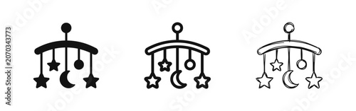 Fotografía Baby mobile nursery icon set in solid, outline, and sketch style