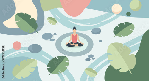 Woman practicing yoga meditation in nature.