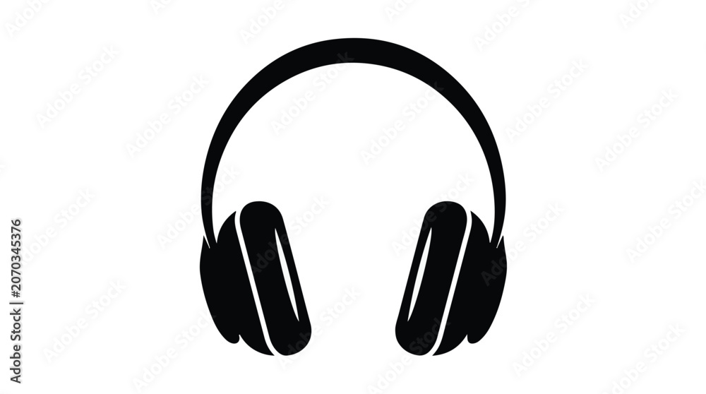 Fototapeta premium Black headphones icon isolated on white background, simple music listening symbol, audio equipment, sound technology