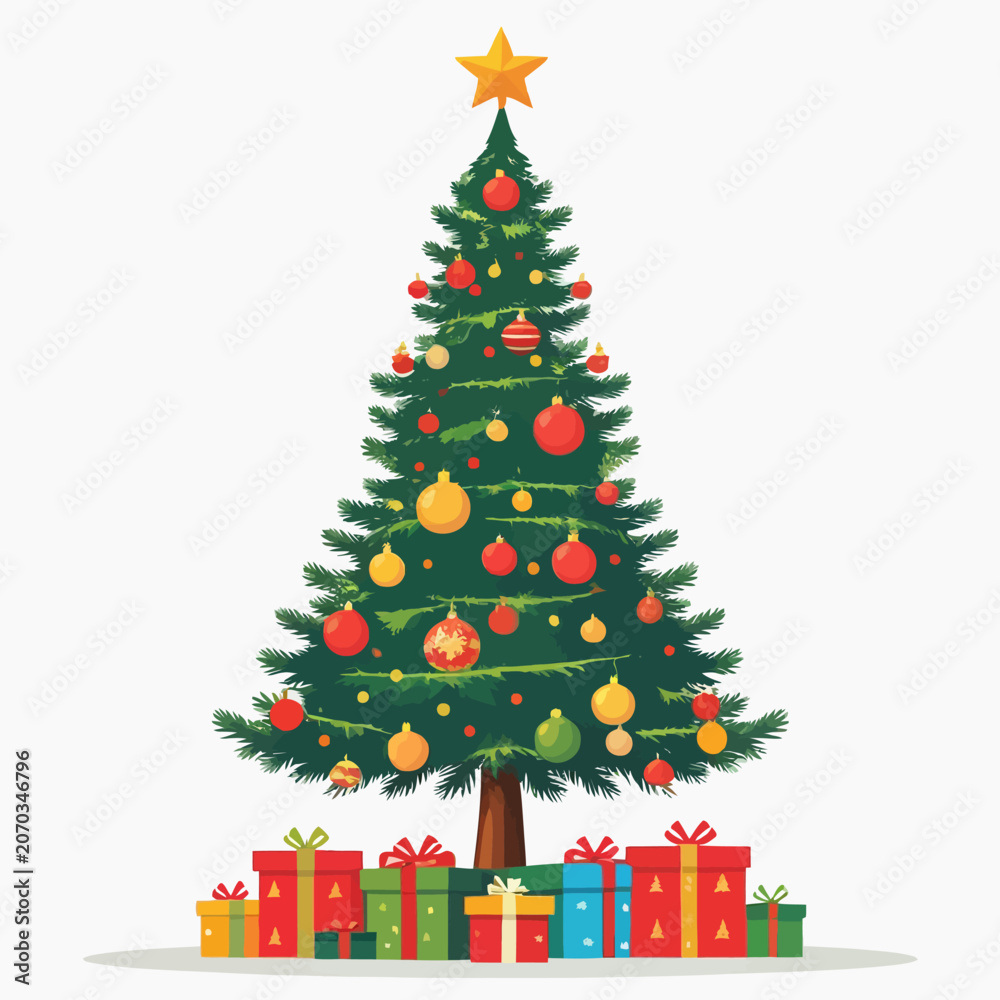 Fototapeta premium Decorated Christmas Tree with Presents Underneath.
