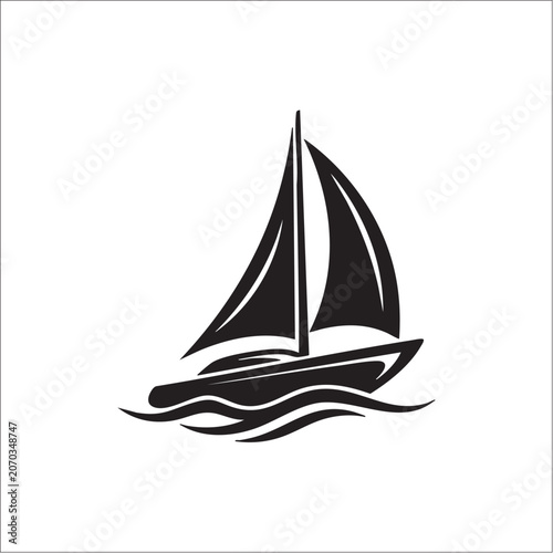 Sailing Ship Vector Illustration on the Sea with Waves and Sky