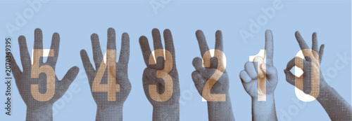 Halftone hand gestures counting from zero to five set. Finger count numbers in dithered retro style isolated. interactive communication signs