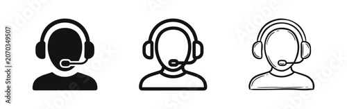 Fotografía Customer support operator icon set, call center and headset symbols