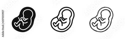 Canvas Print Human fetus icon set in solid, outline, and sketch styles