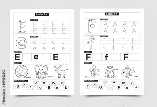Alphabet tracing worksheet for preschoolers letters e and f with alphabet worksheet preschool education learning practice exercise