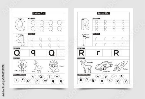 Alphabet tracing worksheet for preschoolers letters q and r with alphabet worksheet preschool education learning practice exercise