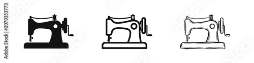 Tableau sur toile Vintage sewing machine icon set in flat, line, and hand-drawn doodle style