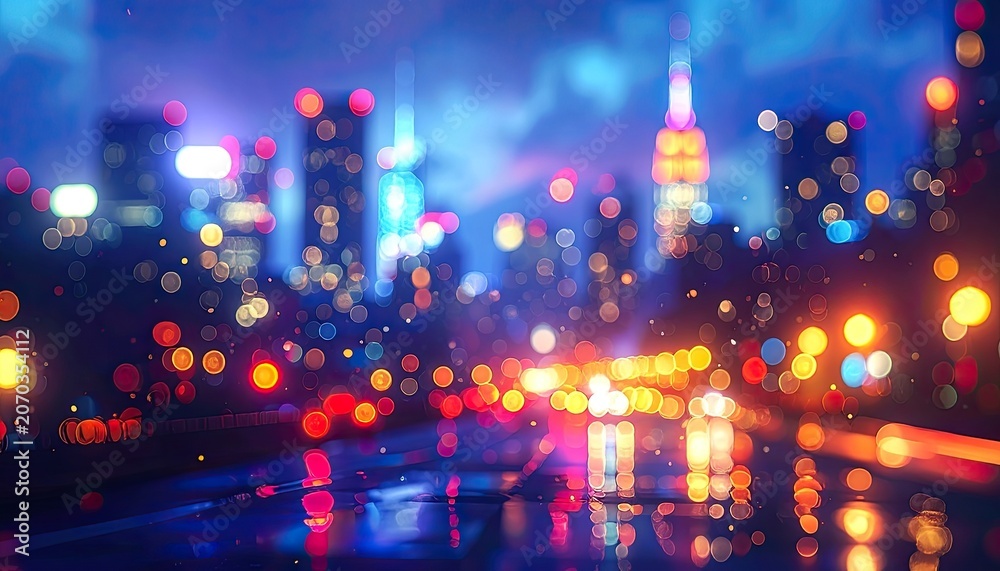 Fototapeta premium Abstract Cityscape at Night with Bokeh Lights.