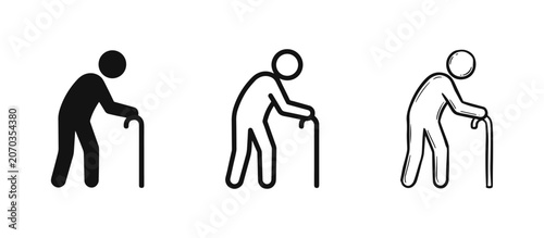 Canvas Print Old man with cane icon set in glyph, outline, and sketch style
