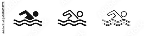 Fotografie Set of swimming person icons in glyph, outline, and sketch style